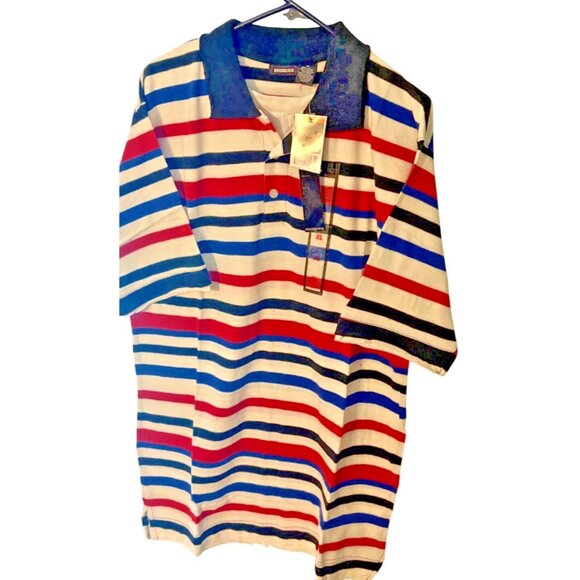Roadblock Mens L Stripe Polo Shirt Red/Blue/Black/White Cotton Short Sleeve NWT - Picture 9 of 10